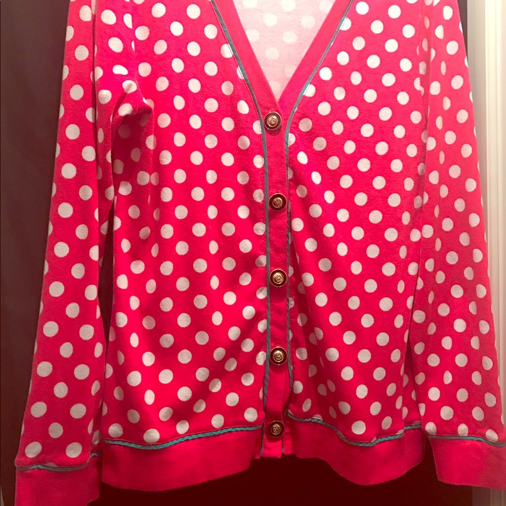Hot Pink, Turquoise Trim Cardigan (Large)
